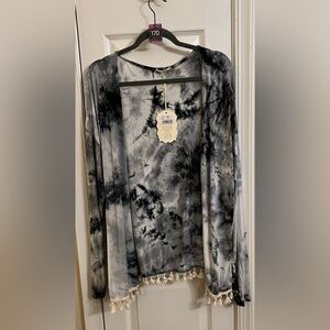 Goddess Black and Gray Tie-Dye Cardigan